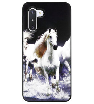 ADEL Siliconen Back Cover Softcase Hoesje voor Samsung Galaxy Note 10 - Paarden Wit