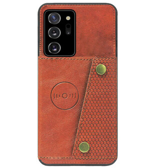 ADEL Kunstleren Back Cover Pasjeshouder Hoesje voor Samsung Galaxy Note 20 - Bruin