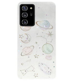 ADEL Siliconen Back Cover Softcase Hoesje voor Samsung Galaxy Note 20 - Ruimte Heelal Bling Glitter Doorzichtig