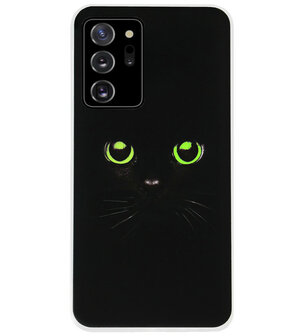 ADEL Siliconen Back Cover Softcase Hoesje voor Samsung Galaxy Note 20 - Katten Zwart Groene Ogen