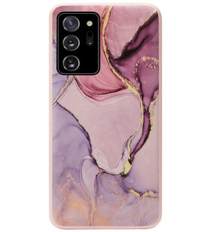 ADEL Siliconen Back Cover Softcase Hoesje voor Samsung Galaxy Note 20 - Marmer Roze Goud Paars