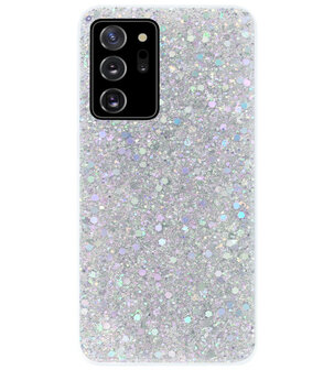 ADEL Premium Siliconen Back Cover Softcase Hoesje voor Samsung Galaxy Note 20 - Bling Bling Glitter Zilver