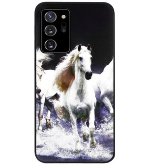 ADEL Siliconen Back Cover Softcase Hoesje voor Samsung Galaxy Note 20 - Paarden Wit