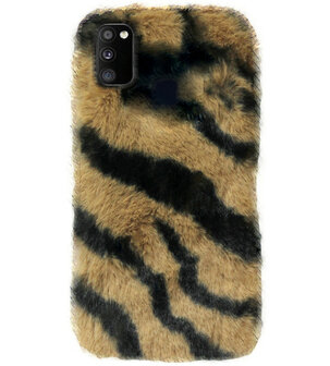 ADEL Siliconen Back Cover Softcase Hoesje voor Samsung Galaxy M30s/ M21 - Luipaard Fluffy Bruin