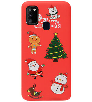 ADEL Siliconen Back Cover Softcase Hoesje voor Samsung Galaxy M30s/ M21 - Kerstmis Rood