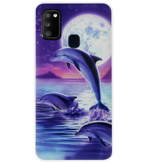ADEL Kunststof Back Cover Hardcase Hoesje voor Samsung Galaxy M30s/ M21 - Dolfijn Blauw
