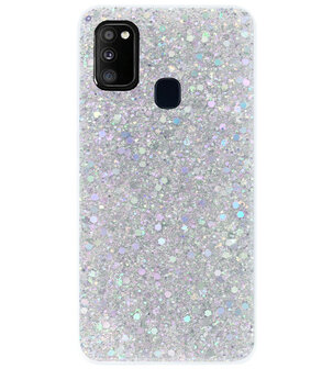 ADEL Premium Siliconen Back Cover Softcase Hoesje voor Samsung Galaxy M30s/ M21 - Bling Bling Glitter Zilver