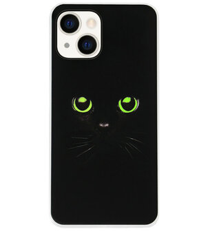 ADEL Siliconen Back Cover Softcase Hoesje voor iPhone 13 - Katten Zwart Groene Ogen