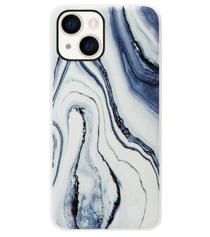 ADEL Siliconen Back Cover Softcase Hoesje voor iPhone 13 - Marmer Blauw Wit