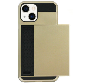 ADEL Kunststof Back Cover Hardcase Hoesje voor iPhone 13 Mini - Pasjeshouder Goud
