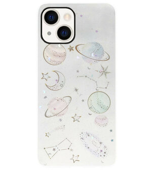 ADEL Siliconen Back Cover Softcase Hoesje voor iPhone 13 Mini - Ruimte Heelal Bling Glitter Doorzichtig