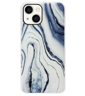 ADEL Siliconen Back Cover Softcase Hoesje voor iPhone 13 Mini - Marmer Blauw Wit