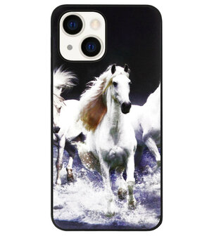 ADEL Siliconen Back Cover Softcase Hoesje voor iPhone 13 Mini - Paarden Wit