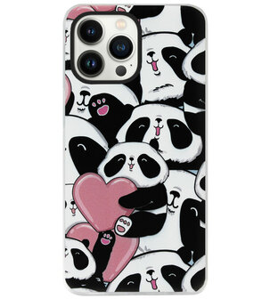 ADEL Siliconen Back Cover Softcase Hoesje voor iPhone 13 Pro - Panda Hartjes