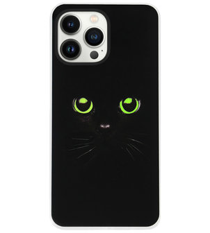 ADEL Siliconen Back Cover Softcase Hoesje voor iPhone 13 Pro - Katten Zwart Groene Ogen
