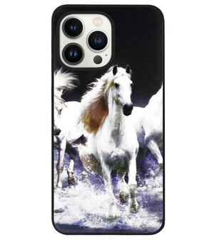 ADEL Siliconen Back Cover Softcase Hoesje voor iPhone 13 Pro - Paarden Wit