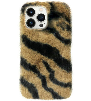 ADEL Siliconen Back Cover Softcase Hoesje voor iPhone 13 Pro Max - Luipaard Fluffy Bruin