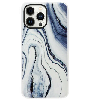 ADEL Siliconen Back Cover Softcase Hoesje voor iPhone 13 Pro Max - Marmer Blauw Wit