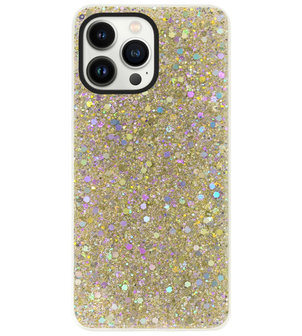 ADEL Premium Siliconen Back Cover Softcase Hoesje voor iPhone 13 Pro Max - Bling Bling Glitter Goud
