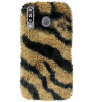 ADEL Siliconen Back Cover Softcase Hoesje voor Samsung Galaxy M30 - Luipaard Fluffy Bruin