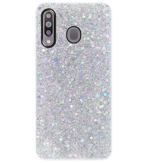 ADEL Premium Siliconen Back Cover Softcase Hoesje voor Samsung Galaxy M30 - Bling Bling Glitter Zilver
