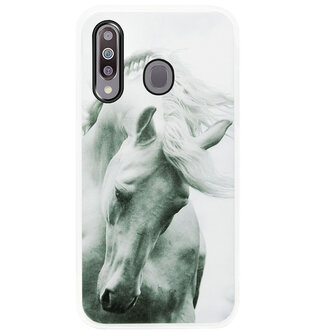 ADEL Siliconen Back Cover Softcase Hoesje voor Samsung Galaxy M30 - Paarden Wit
