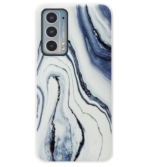 ADEL Siliconen Back Cover Softcase Hoesje voor Motorola Moto Edge 20 - Marmer Blauw Wit
