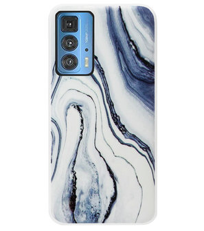 ADEL Siliconen Back Cover Softcase Hoesje voor Motorola Moto Edge 20 Pro - Marmer Blauw Wit