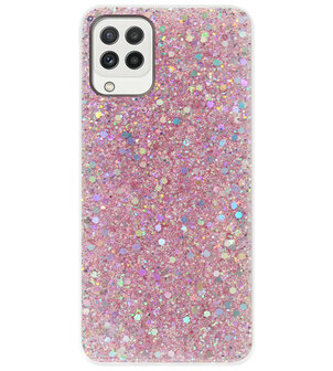 ADEL Premium Siliconen Back Cover Softcase Hoesje voor Samsung Galaxy M22/ A22 (4G) - Bling Bling Roze