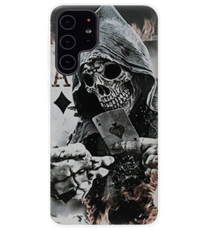 ADEL Siliconen Back Cover Softcase Hoesje voor Samsung Galaxy S22 Plus - Schedel Speelkaarten