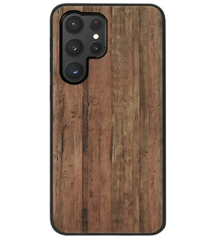 ADEL Siliconen Back Cover Softcase Hoesje voor Samsung Galaxy S22 Ultra - Hout Design Bruin