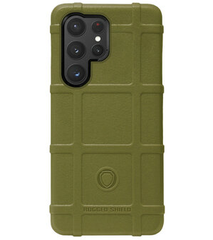 RUGGED SHIELD Rubber Bumper Case Hoesje voor Samsung Galaxy S22 Ultra - Groen