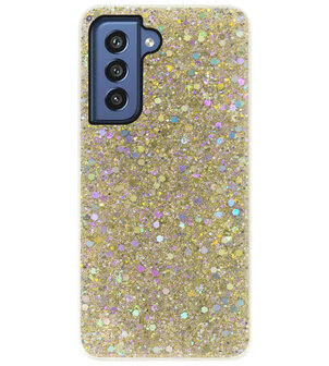 ADEL Premium Siliconen Back Cover Softcase Hoesje voor Samsung Galaxy S21 FE - Bling Bling Glitter Goud