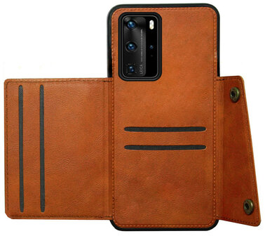 ADEL Kunstleren Back Cover Pasjeshouder Hoesje voor Huawei P40 Pro - Bruin