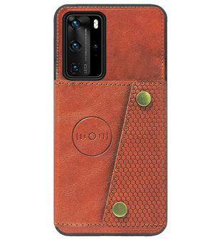 ADEL Kunstleren Back Cover Pasjeshouder Hoesje voor Huawei P40 Pro - Bruin