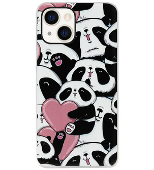 ADEL Siliconen Back Cover Softcase Hoesje voor iPhone 14 - Panda Hartjes