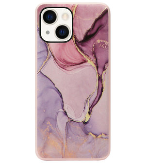 ADEL Siliconen Back Cover Softcase Hoesje voor iPhone 14 - Marmer Roze Goud Paars