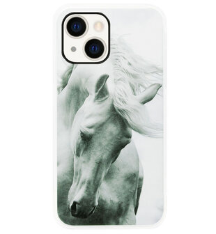 ADEL Siliconen Back Cover Softcase Hoesje voor iPhone 14 - Paarden Wit