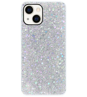 ADEL Premium Siliconen Back Cover Softcase Hoesje voor iPhone 14 Plus - Bling Bling Glitter Zilver