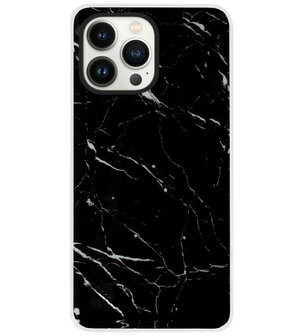 ADEL Siliconen Back Cover Softcase Hoesje voor iPhone 14 Pro - Marmer Zwart