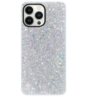 ADEL Premium Siliconen Back Cover Softcase Hoesje voor iPhone 14 Pro - Bling Bling Glitter Zilver