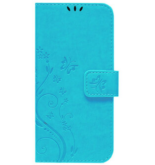 ADEL Kunstleren Book Case Pasjes Portemonnee Hoesje voor iPhone 14 Pro Max - Vlinder Blauw