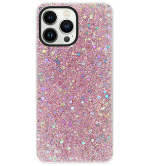 ADEL Premium Siliconen Back Cover Softcase Hoesje voor iPhone 14 Pro Max - Bling Bling Roze