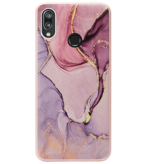 ADEL Siliconen Back Cover Softcase Hoesje voor Huawei P Smart 2019 - Marmer Roze Goud Paars