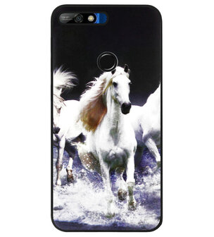 ADEL Siliconen Back Cover Softcase Hoesje voor Huawei Y7 (2018) - Paarden