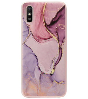 ADEL Siliconen Back Cover Softcase Hoesje voor Xiaomi Redmi 9A - Marmer Roze Goud Paars