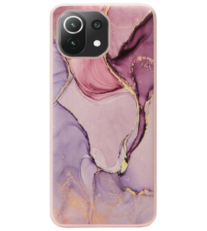 ADEL Siliconen Back Cover Softcase Hoesje voor Xiaomi Mi 11 Lite (5G/ 4G)/ 11 Lite 5G NE - Marmer Roze Goud Paars