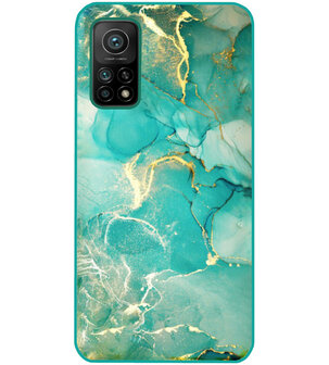 ADEL Siliconen Back Cover Softcase Hoesje voor Xiaomi Mi 10T (Pro) - Marmer Groen Goud