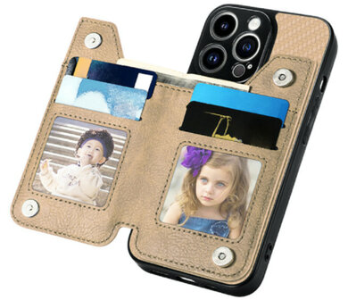 ADEL Kunstleren Back Cover Pasjeshouder Portemonnee Hoesje voor Samsung Galaxy A13 (5G)/ A04s - Kaki Geelbruin