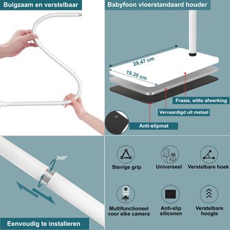 Babyfoon houder Universeel met Voetstandaard voor Zorgeloos Gevoel - Babyfoonhouder Camera - Babyfoon Statief Standaard - Wit